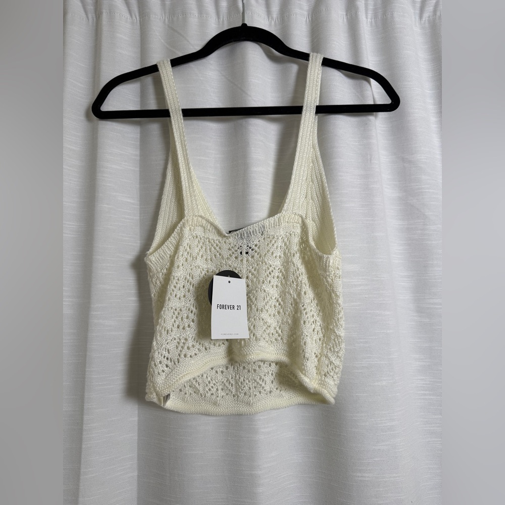 Forever 21 Cream Crochet Knit Crop Tank Top Festival Outfit | NWT Size S - Picture 8 of 11